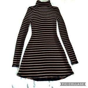 Stripped Turtleneck Flare Dress